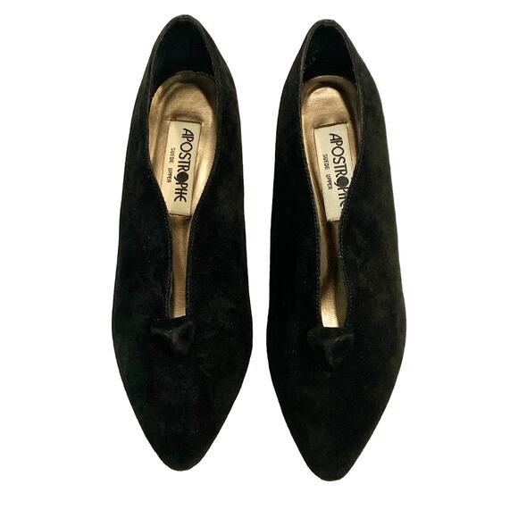 Vintage 90s Apostrophe Black Suede Geometric Pumps - Size 7M - Picture 4 of 7